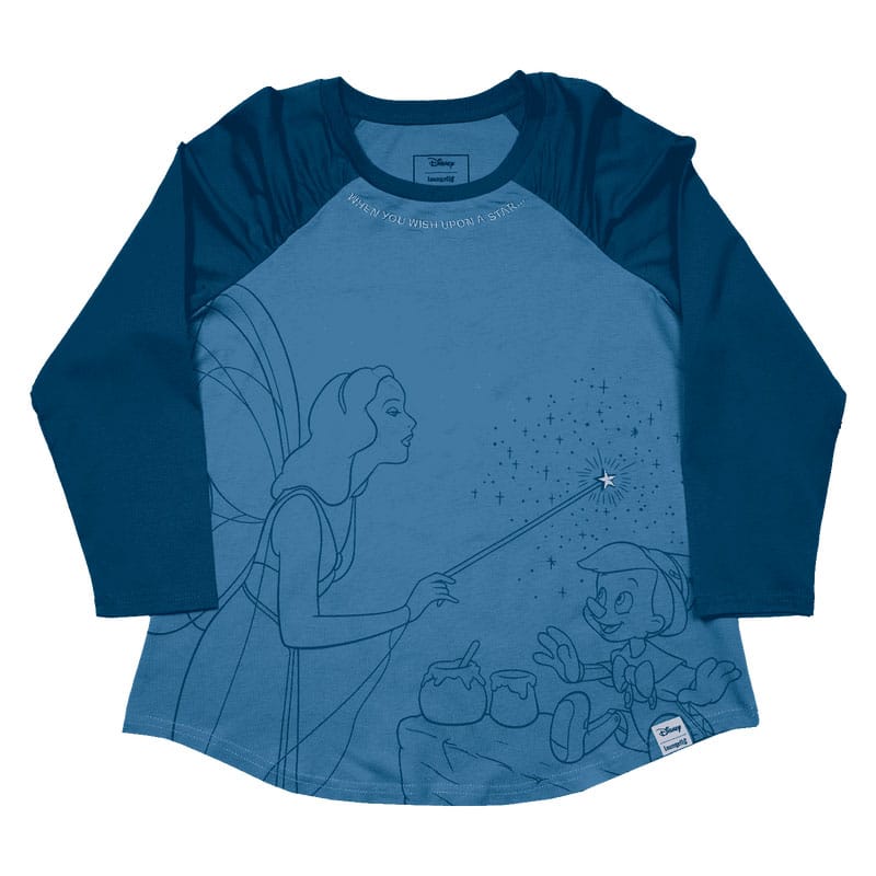 Pinocchio by Loungefly Tee T-Shirt Unisex Blue Fairy Shirred Raglan Size L