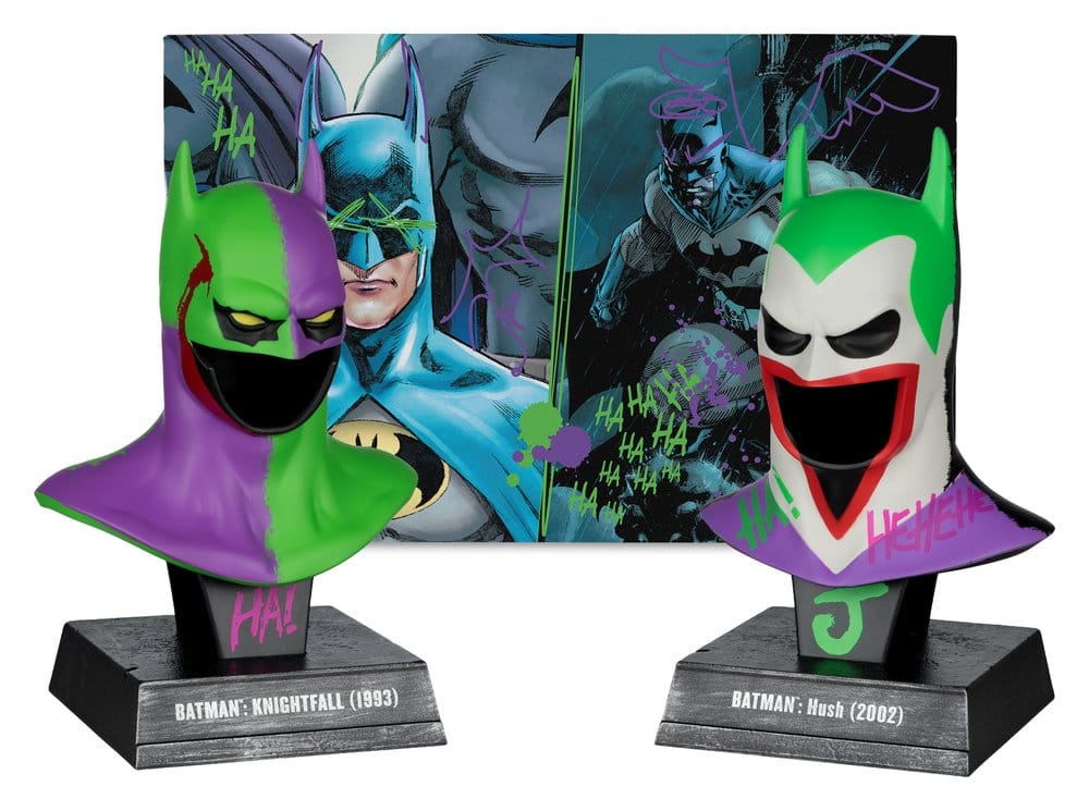 Batman DC Direct Mini Replica 1/3  2-pack Batman Cowls Hush & Knightfall (Jokerized) (Gold Label) 18 cm