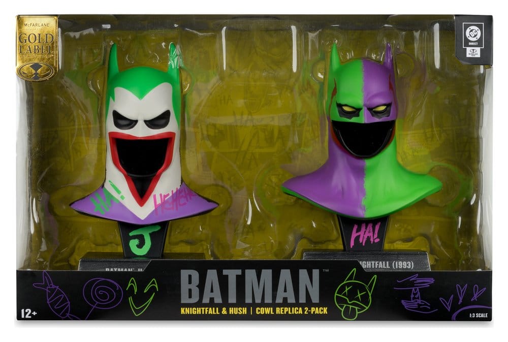 Batman DC Direct Mini Replica 1/3  2-pack Batman Cowls Hush & Knightfall (Jokerized) (Gold Label) 18 cm