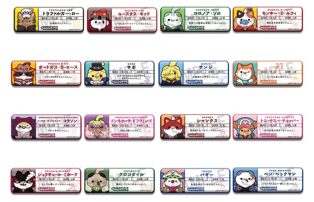 One Piece Mega Cat Project Metal Badges NyanPieceNyan! Name Collection 8 cm Blind Box Display (16) (Repeat)