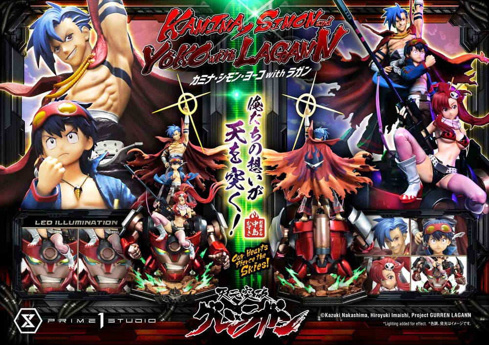 Gurren Lagann Ultimate Premium Masterline Series Statue 1/4 Kamina, Simon &amp; Yoko mit Lagann Deluxe Bonus Version 97 cm