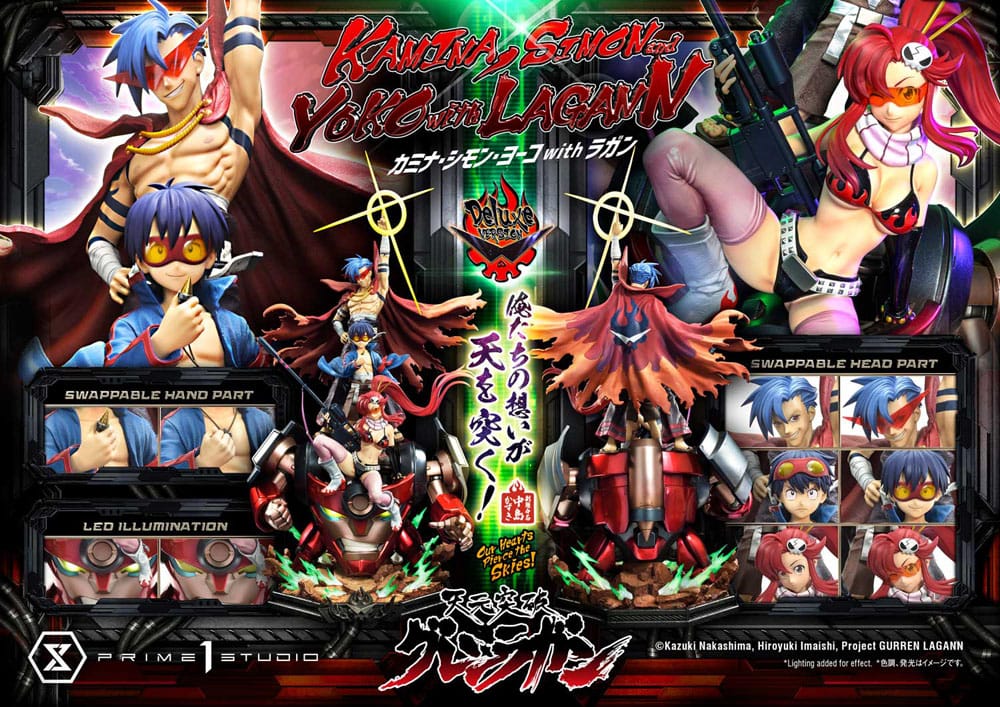 Gurren Lagann Ultimate Premium Masterline Series Statue 1/4 Kamina, Simon &amp; Yoko mit Lagann Deluxe Bonus Version 97 cm