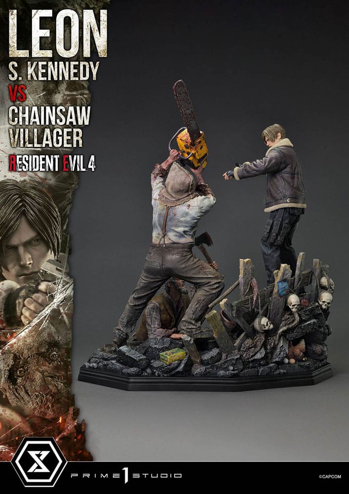 Resident Evil 4 Ultimate Premium Masterline Series Statue 1/4 Leon S. Kennedy vs. Chainsaw Villager Bonus Ver. 76 cm