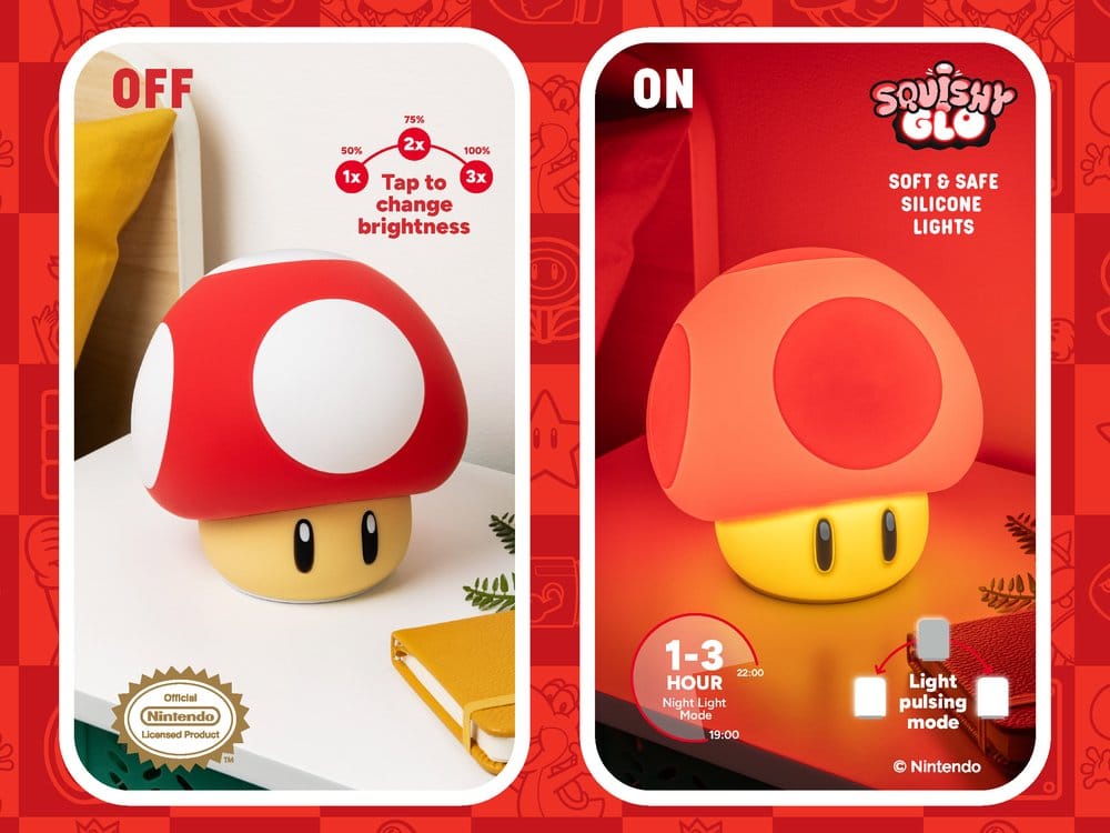 Super Mario SquishyGlo Silicon Light Super Mushroom Rechargeable 15 cm
