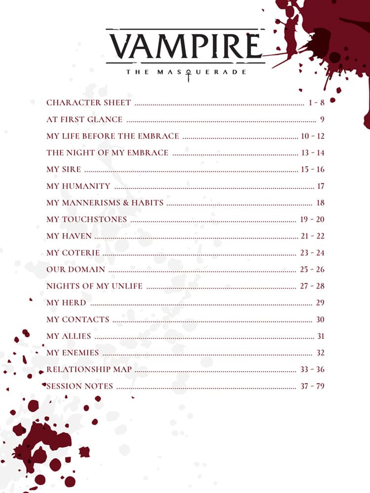 Vampire: The Masquerade 5th Edition RPG Journal Expanded Character Sheet Journal *English Version*