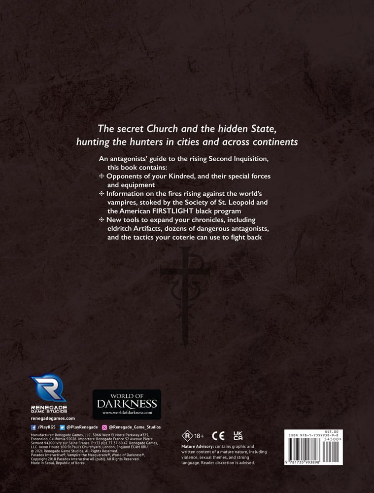 Vampire: The Masquerade 5th Edition RPG book Second Inquisition *English Version*