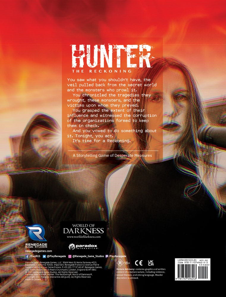 Hunter: The Reckoning 5th Edition RPG book Game Core Rulebook *Englische Version*