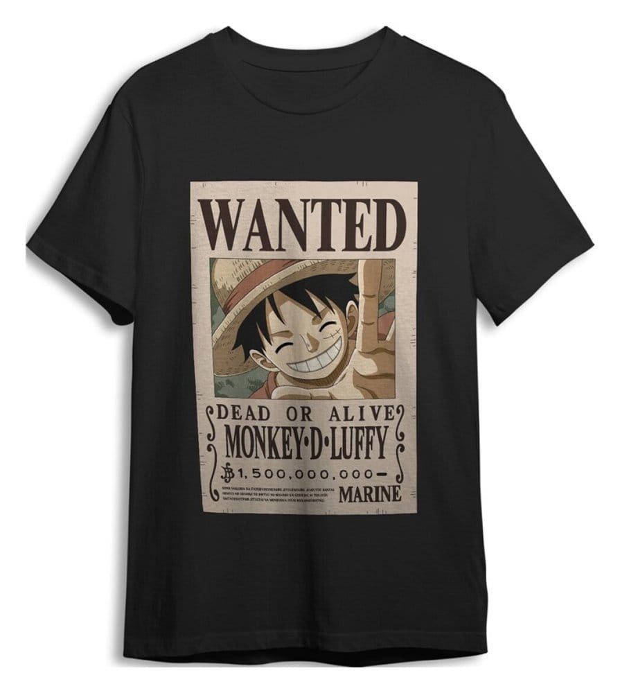 One Piece T-Shirt Monkey D. Luffy Wanted Black Size XXL