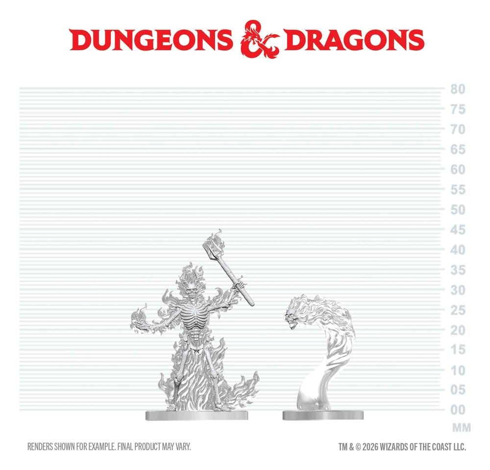 Dungeons & Dragons Nolzur's Marvelous Miniatures Unpainted Miniature Flaming Skeleton & Flameskull 14 cm
