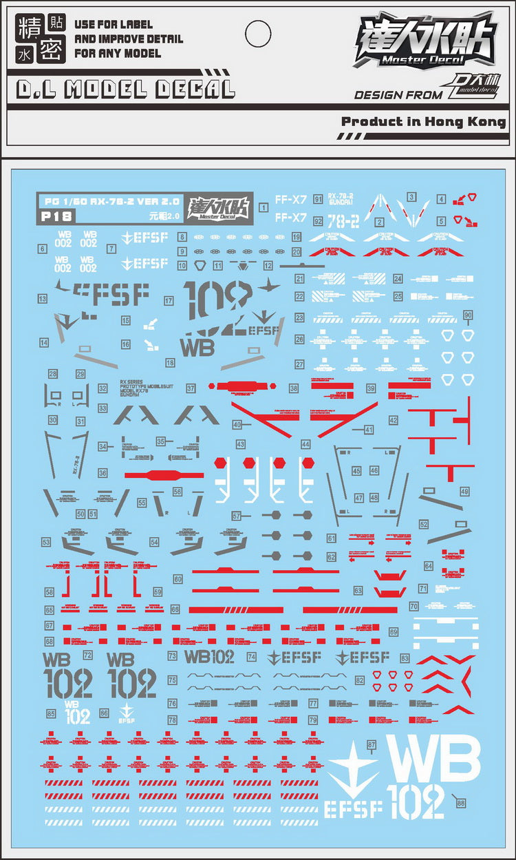 D.L Model Decal - P18 - PG Unleashed RX-78-2 Gundam 1/60