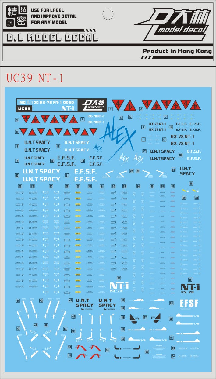 D.L Model Decal - UC39 - MG RX-78NT-1 Gundam NT-1 Ver.2.0 ALEX 1/100