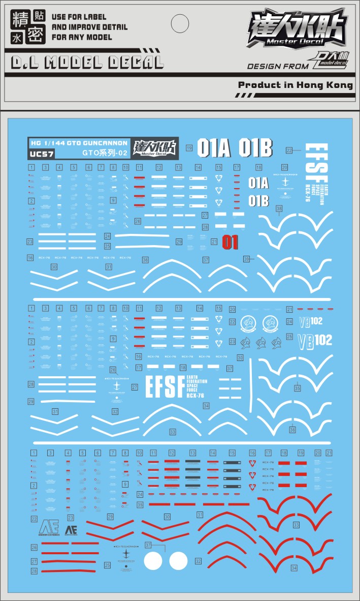 D.L Model Decal - UC57 - HG RCX-76-02 Guncannon First Type (Iron Cavalry Squadron) 1/144 + HG RCX-76-01 Guncannon Mobility Test Type / Firepower Test Type 1/144