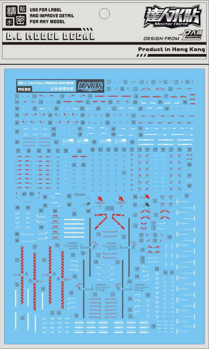 D.L Model Decal - RG30 - RG Full Armor Unicorn Gundam 1/144