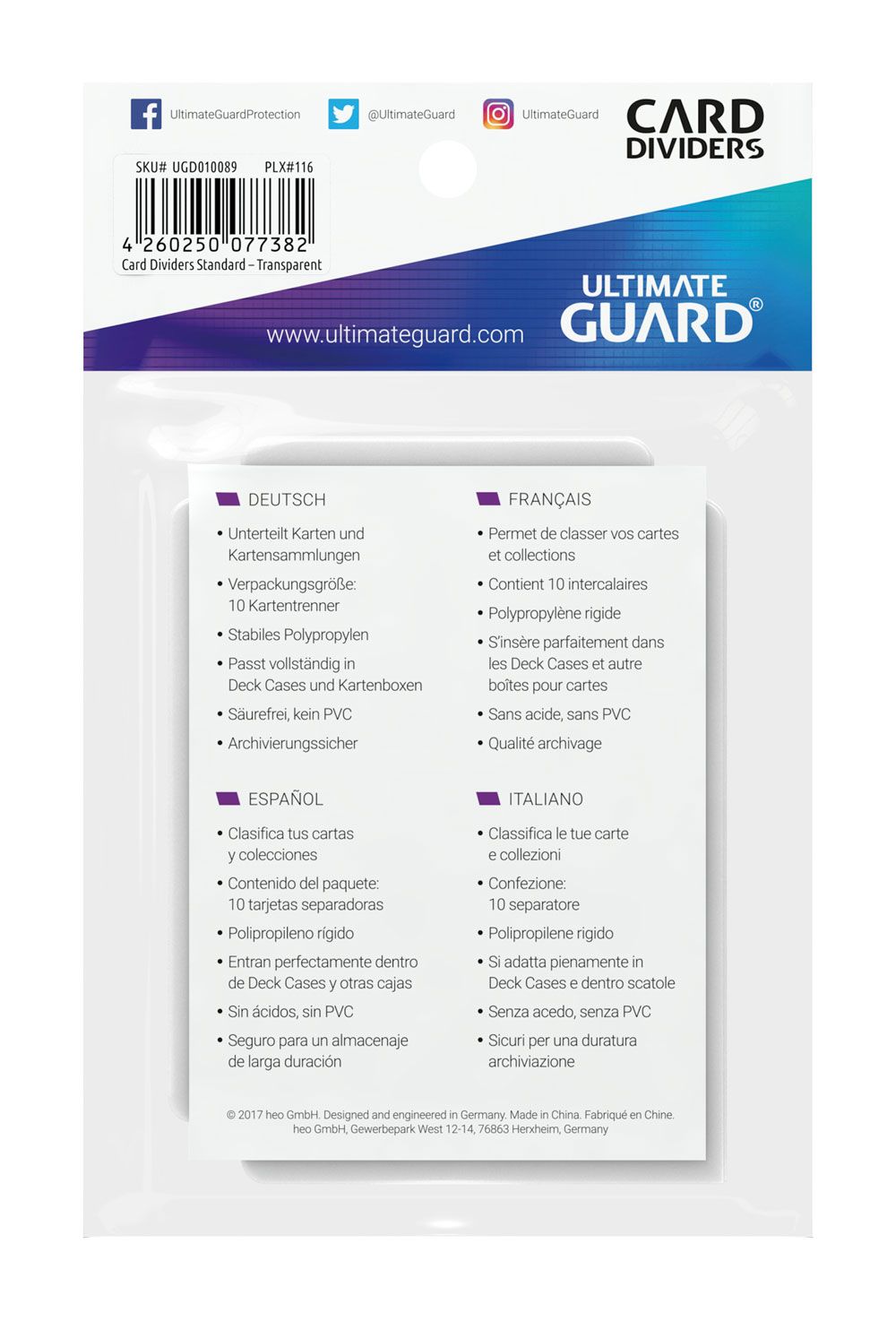 Ultimate Guard Card Dividers Standard Size Transparent (10)